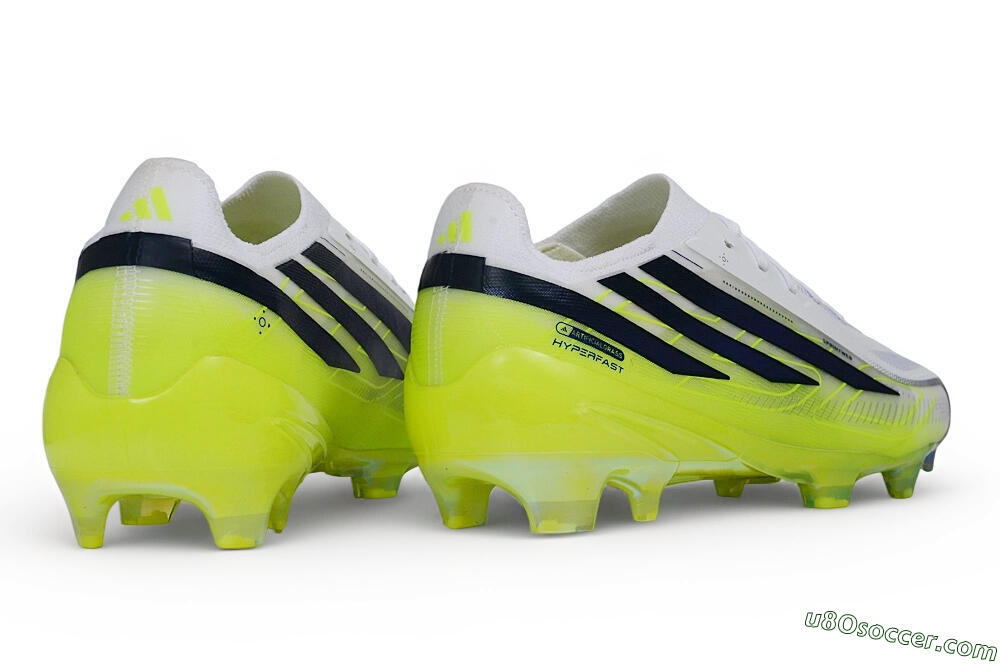 Adidas F50 Hyperfast Elite Laceless FG Firm Ground Soccer Cleats - White/Cloud White/Solar Yellow 6