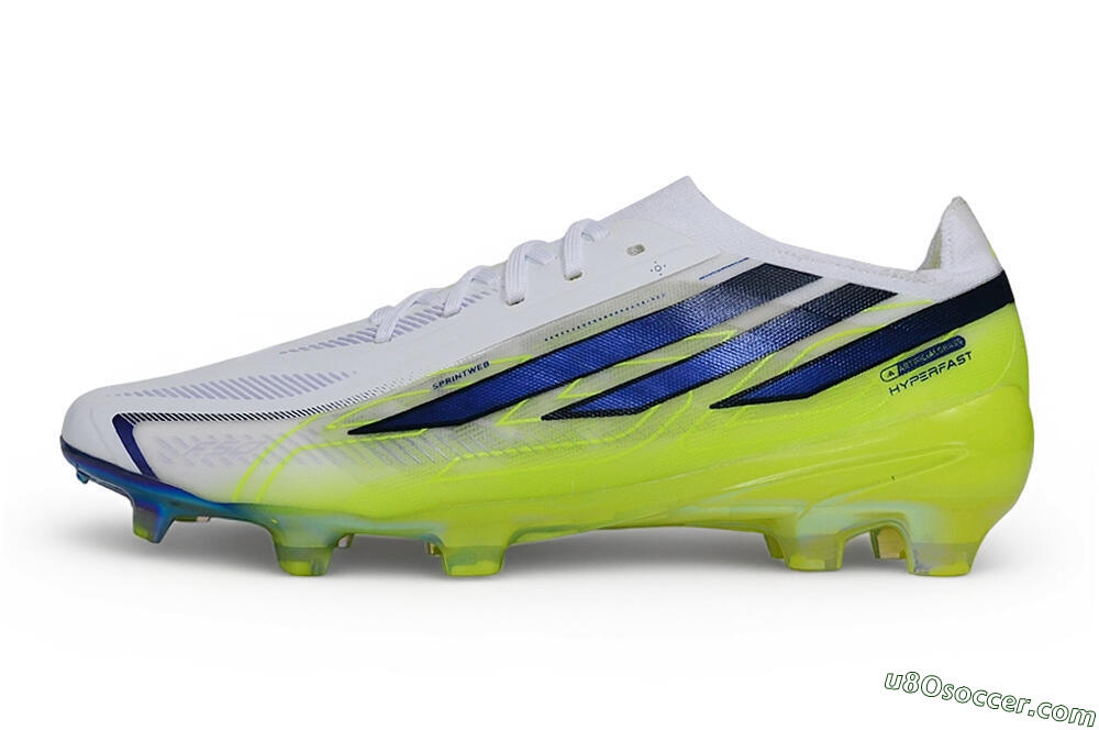 Adidas F50 Hyperfast Elite Laceless FG Firm Ground Soccer Cleats - White/Cloud White/Solar Yellow 2