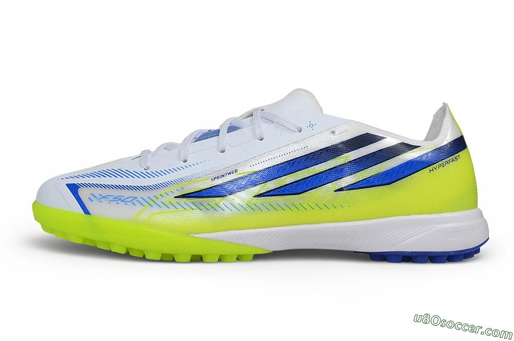 Adidas F50 Hyperfast League TF Artificial Turf Soccer Shoes - White/Solar Yellow/Team Royal Blue 2