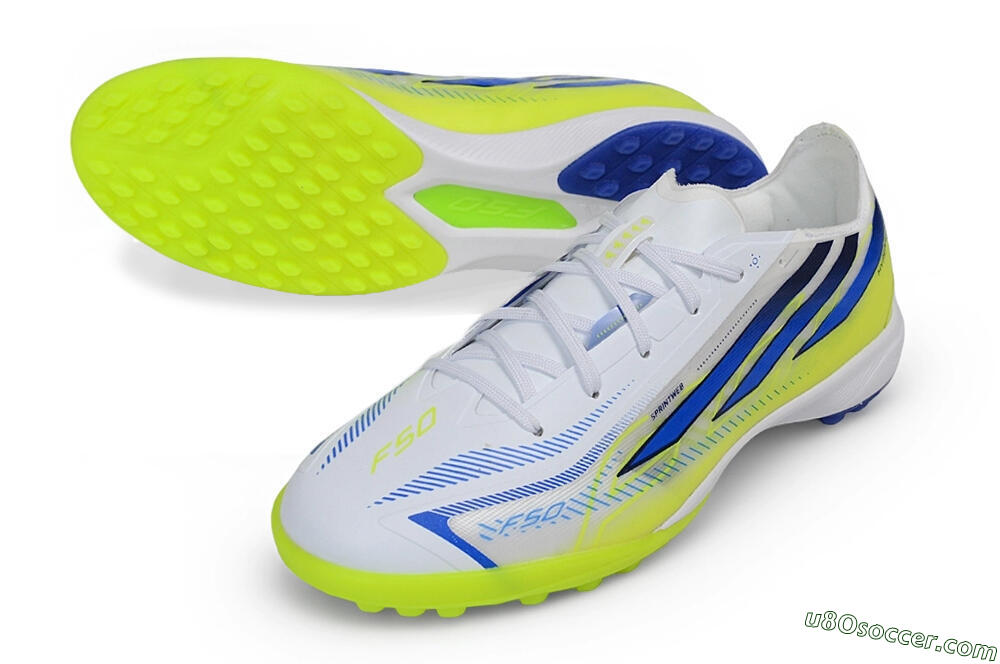 Adidas F50 Hyperfast League TF Artificial Turf Soccer Shoes - White/Solar Yellow/Team Royal Blue 3