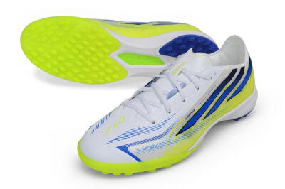 Adidas F50 Hyperfast League TF Artificial Turf Soccer Shoes - White/Solar Yellow/Team Royal Blue
