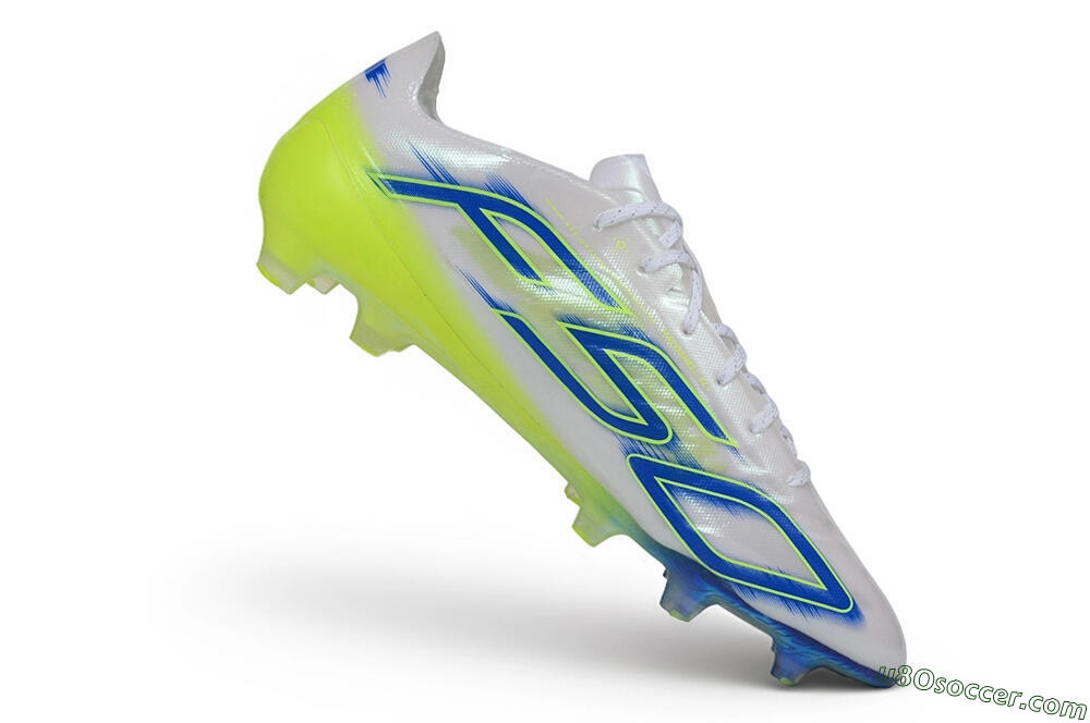 Adidas F50 Hyperfast Evo FG Firm Ground Soccer Cleats - White/Lucid Blue/Solar Yellow 4