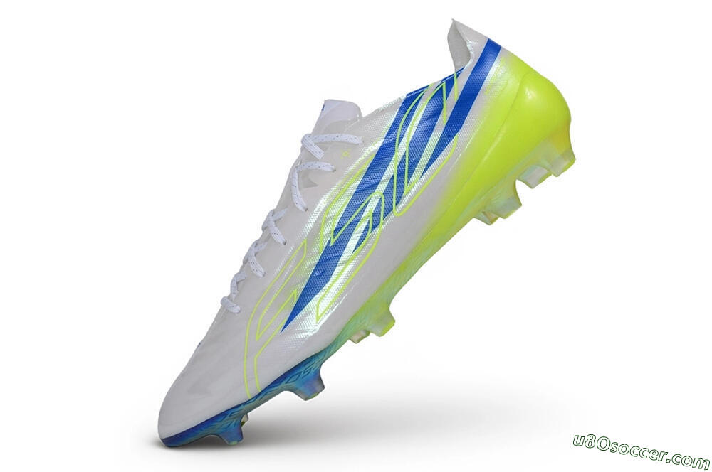 Adidas F50 Hyperfast Evo FG Firm Ground Soccer Cleats - White/Lucid Blue/Solar Yellow 5