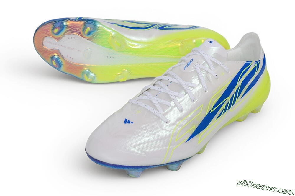 Adidas F50 Hyperfast Evo FG Firm Ground Soccer Cleats - White/Lucid Blue/Solar Yellow 3