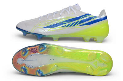 Adidas F50 Hyperfast Evo FG Firm Ground Soccer Cleats - White/Lucid Blue/Solar Yellow