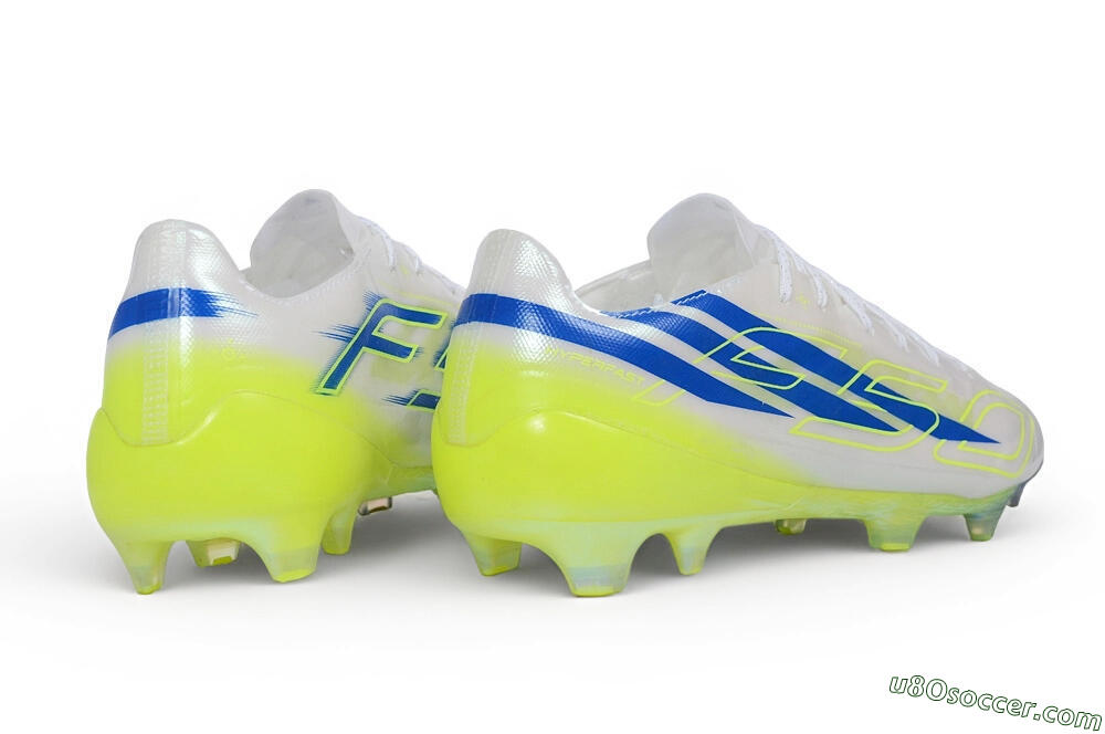 Adidas F50 Hyperfast Evo FG Firm Ground Soccer Cleats - White/Lucid Blue/Solar Yellow 6