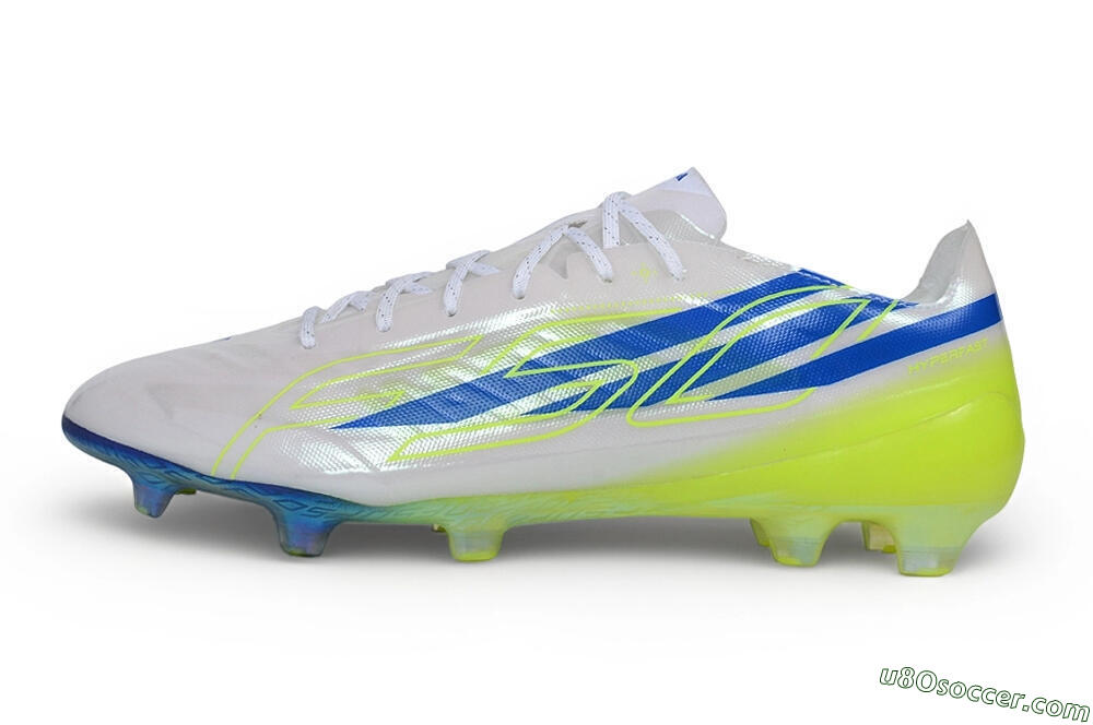 Adidas F50 Hyperfast Evo FG Firm Ground Soccer Cleats - White/Lucid Blue/Solar Yellow 2