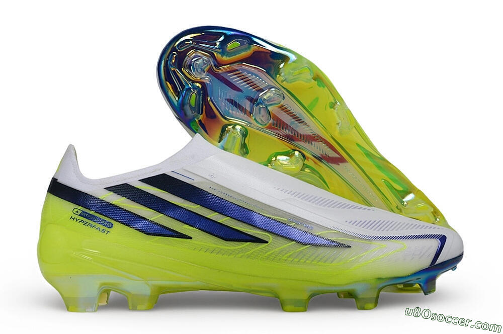 Adidas F50 Hyperfast Elite Laceless FG Firm Ground Soccer Cleats - White/White/Solar Yellow 1