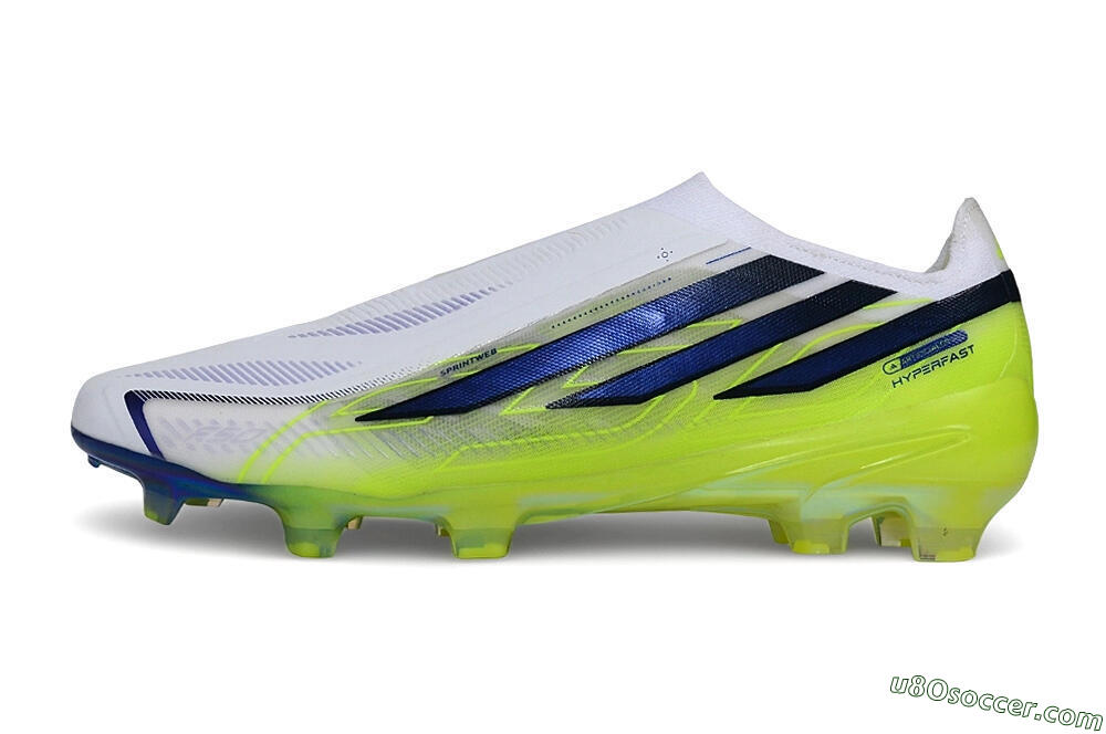 Adidas F50 Hyperfast Elite Laceless FG Firm Ground Soccer Cleats - White/White/Solar Yellow 2