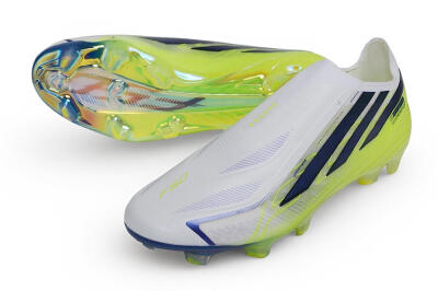 Adidas F50 Hyperfast Elite Laceless FG Firm Ground Soccer Cleats - White/White/Solar Yellow