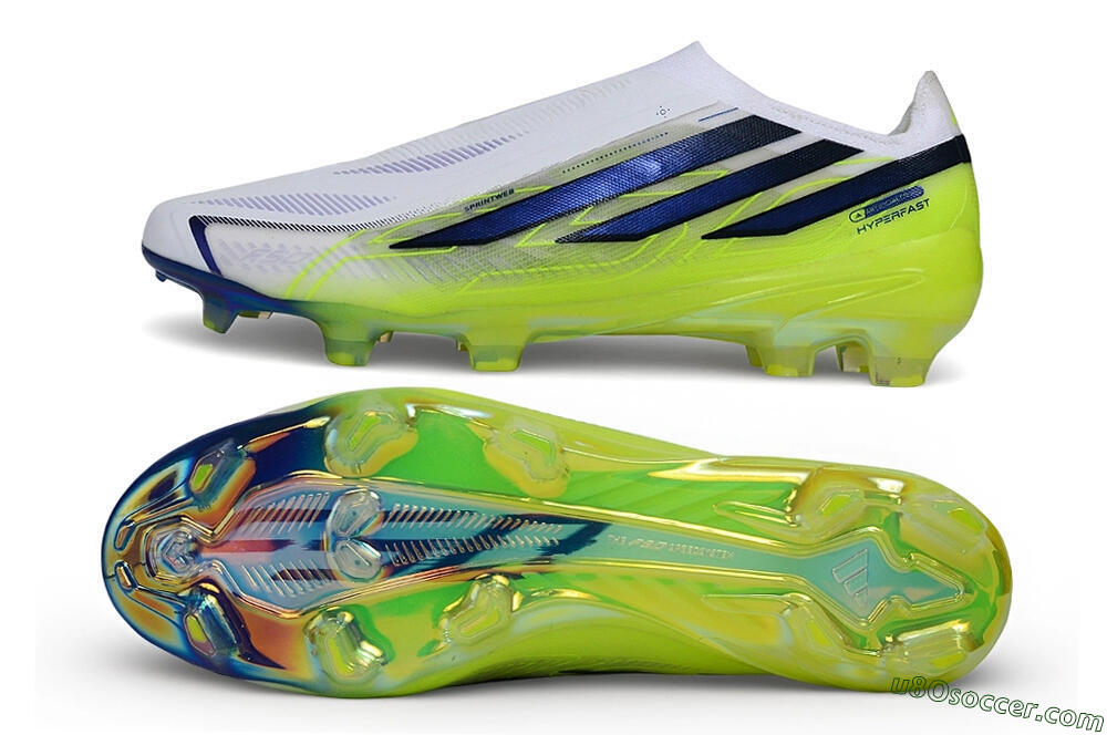 Adidas F50 Hyperfast Elite Laceless FG Firm Ground Soccer Cleats - White/White/Solar Yellow 0