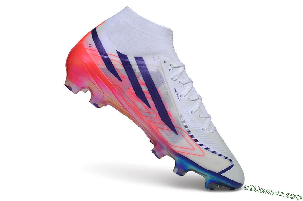 Adidas F50 Hyperfast Elite Laceless FG Firm Ground Soccer Cleats - White/Solar Red/Lucid Blue 4