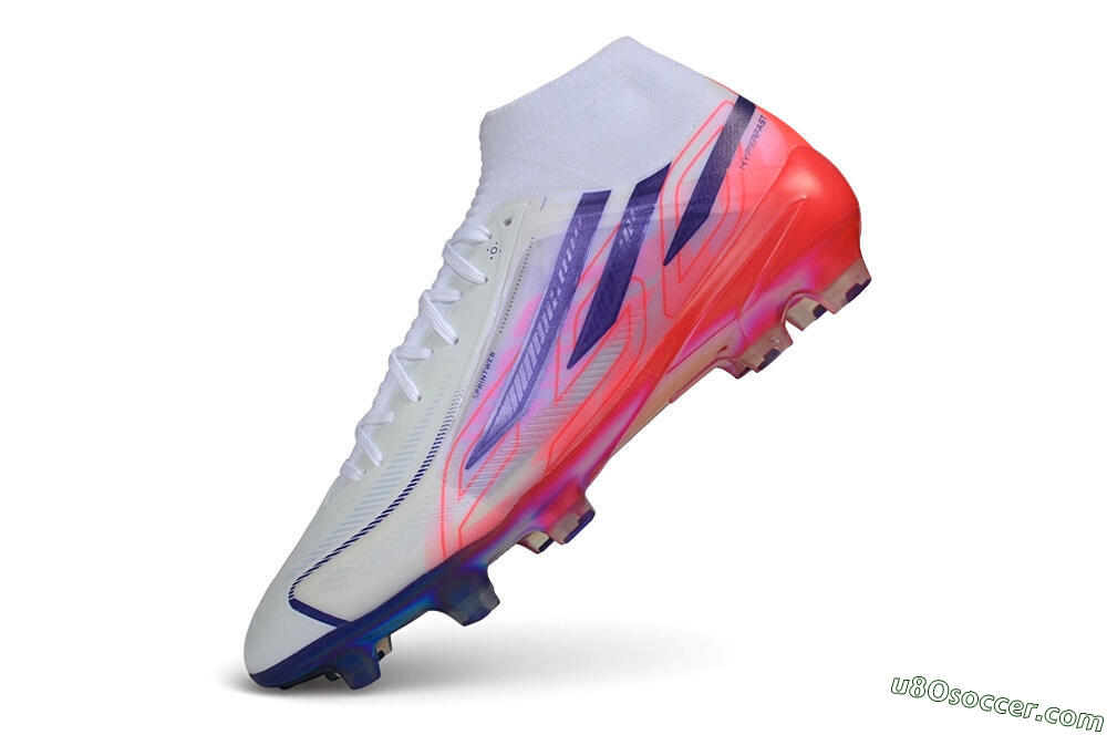 Adidas F50 Hyperfast Elite Laceless FG Firm Ground Soccer Cleats - White/Solar Red/Lucid Blue 5