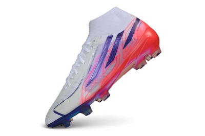 Adidas F50 Hyperfast Elite Laceless FG Firm Ground Soccer Cleats - White/Solar Red/Lucid Blue
