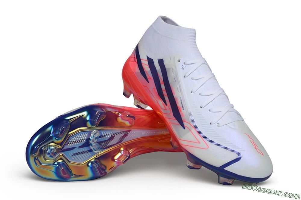 Adidas F50 Hyperfast Elite Laceless FG Firm Ground Soccer Cleats - White/Solar Red/Lucid Blue 3