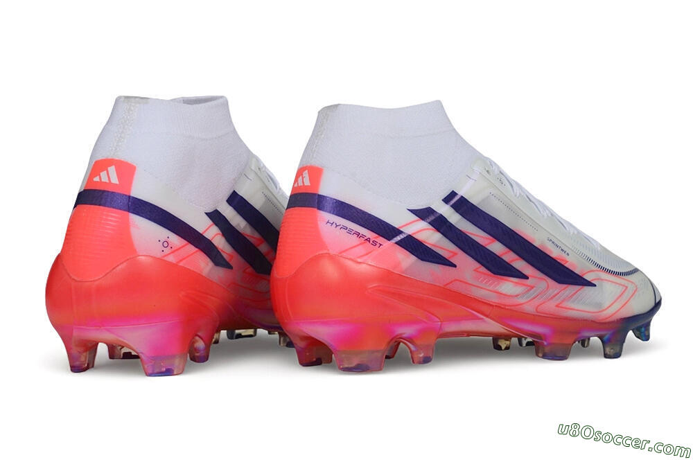 Adidas F50 Hyperfast Elite Laceless FG Firm Ground Soccer Cleats - White/Solar Red/Lucid Blue 6