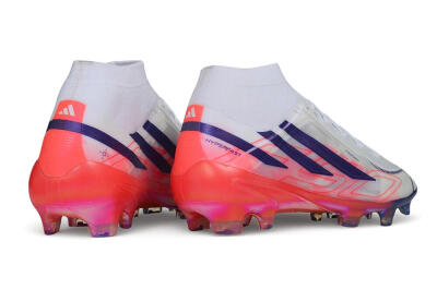 Adidas F50 Hyperfast Elite Laceless FG Firm Ground Soccer Cleats - White/Solar Red/Lucid Blue