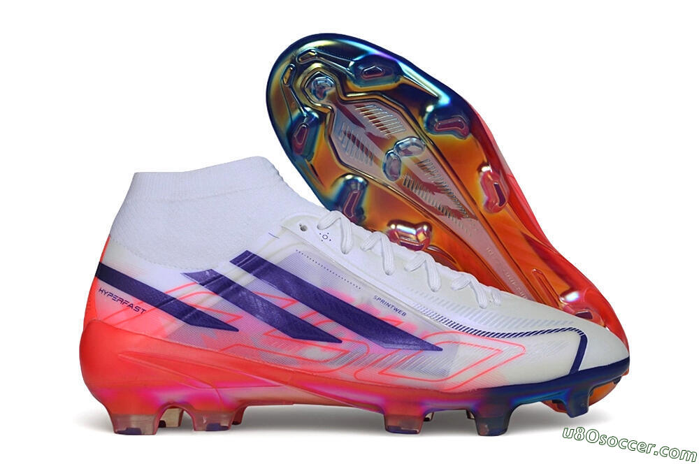 Adidas F50 Hyperfast Elite Laceless FG Firm Ground Soccer Cleats - White/Solar Red/Lucid Blue 1