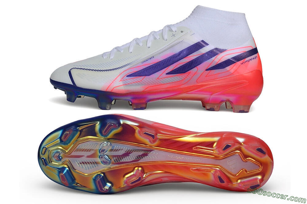 Adidas F50 Hyperfast Elite Laceless FG Firm Ground Soccer Cleats - White/Solar Red/Lucid Blue 0