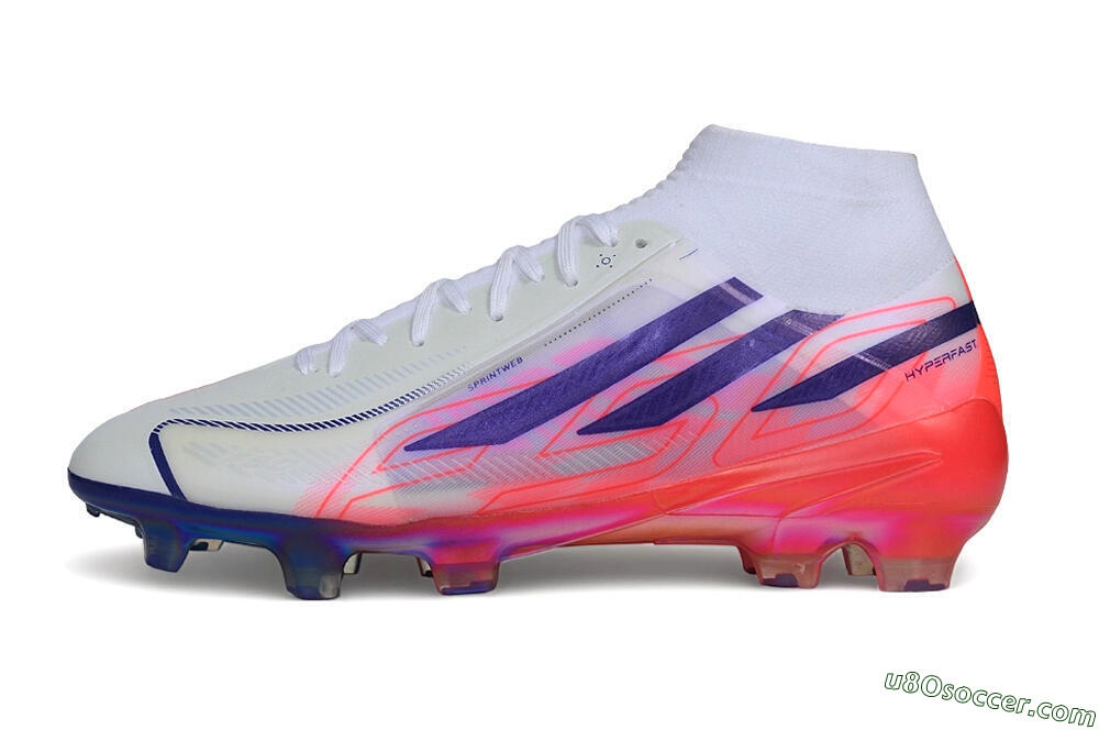 Adidas F50 Hyperfast Elite Laceless FG Firm Ground Soccer Cleats - White/Solar Red/Lucid Blue 2