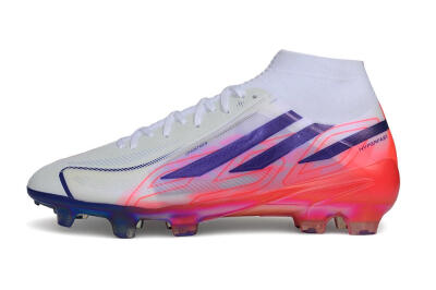 Adidas F50 Hyperfast Elite Laceless FG Firm Ground Soccer Cleats - White/Solar Red/Lucid Blue