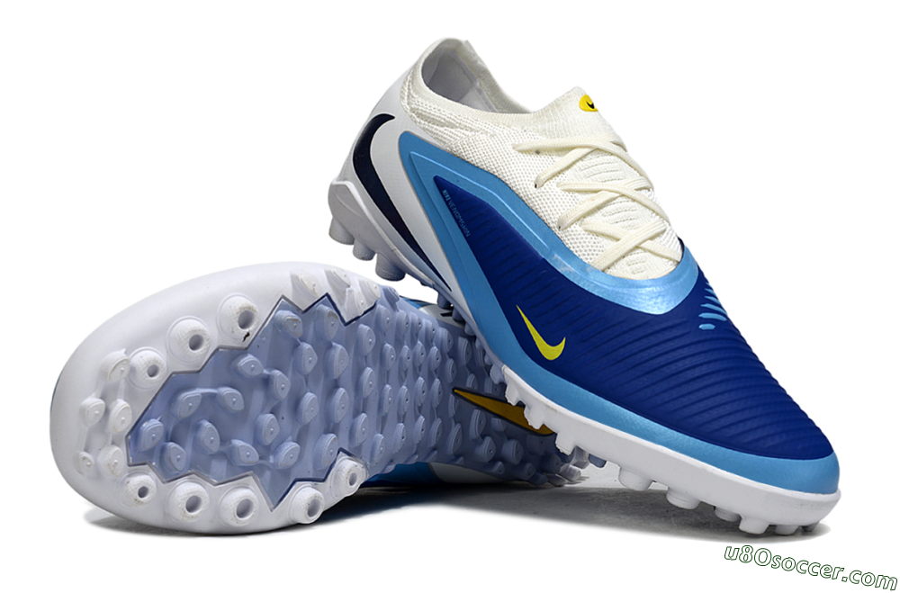 Nike Phantom 6 Elite Low TF Artificial Turf Soccer Shoes - White/Royal Blue/Lemon Yellow 0