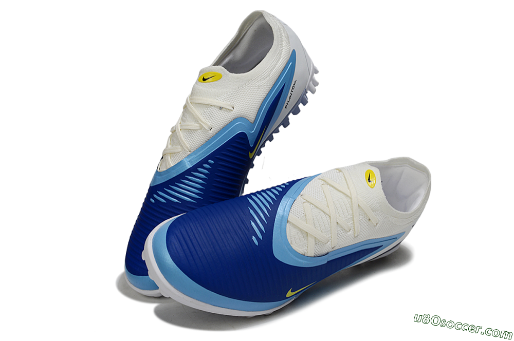 Nike Phantom 6 Elite Low TF Artificial Turf Soccer Shoes - White/Royal Blue/Lemon Yellow 3