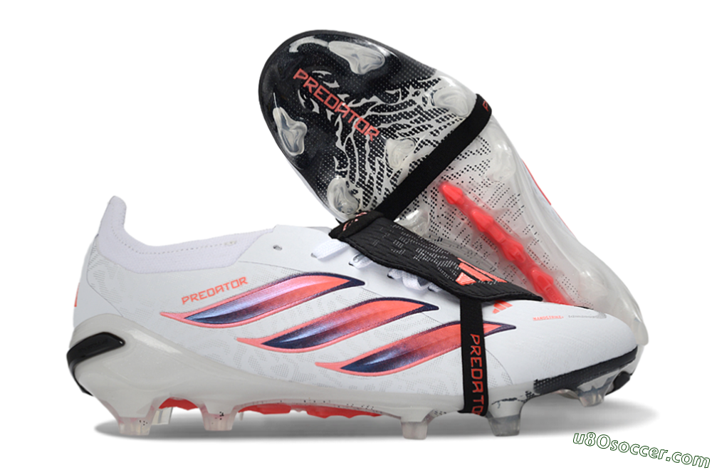 Adidas Predator 26 Elite Fold-Over Tongue FG Firm Ground Soccer Cleats - White/Solar Red/Core Black 1