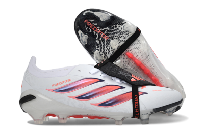 Adidas Predator 26 Elite Fold-Over Tongue FG Firm Ground Soccer Cleats - White/Solar Red/Core Black