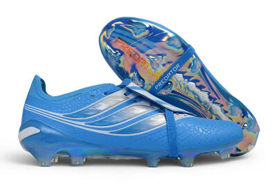 Adidas Predator 26 Elite Fold-Over Tongue FG Firm Ground Soccer Cleats - Blue/Lucid Blue/Silver Metallic