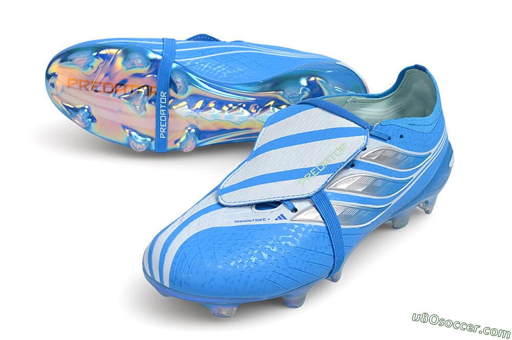 Adidas Predator 26 Elite Fold-Over Tongue FG Firm Ground Soccer Cleats - Blue/Lucid Blue/Silver Metallic 3