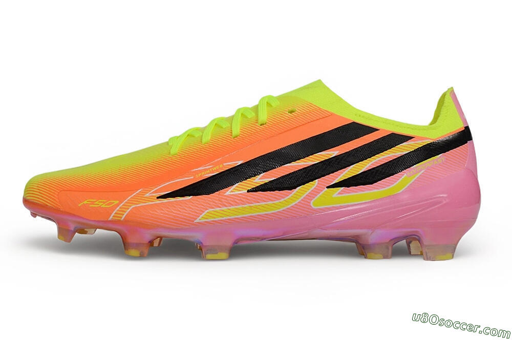Adidas F50 Hyperfast Elite Laceless FG Firm Ground Soccer Cleats - Orange/Solar Yellow/Lucid Pink 2