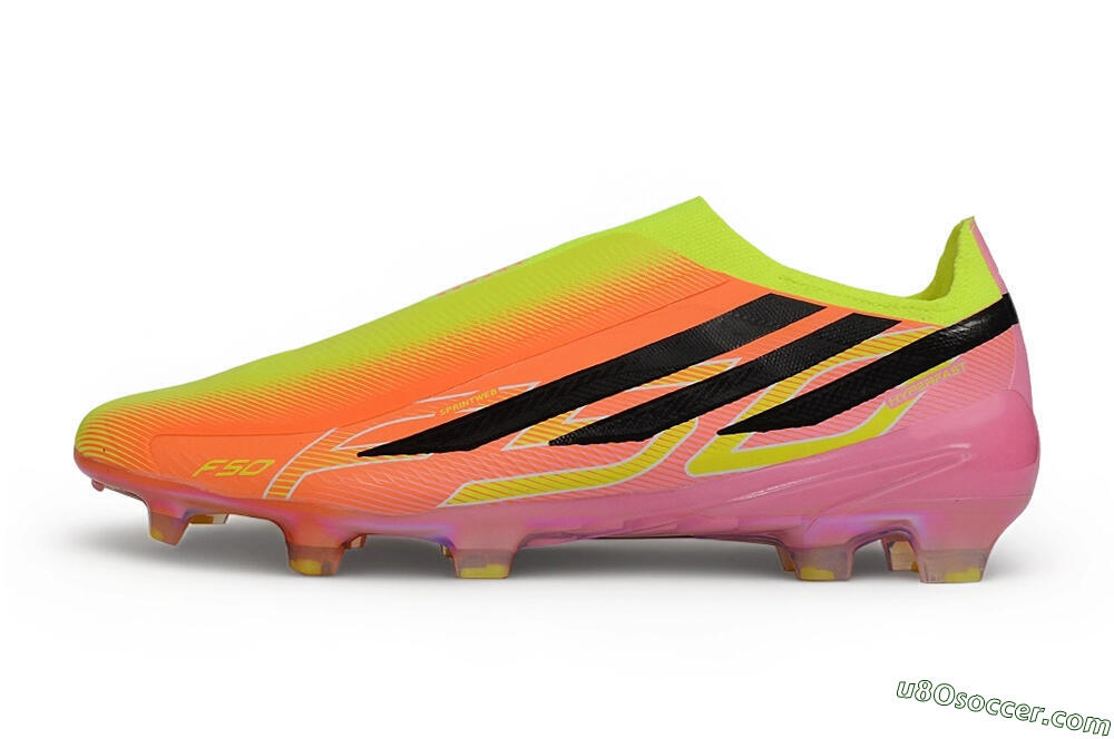 Adidas F50 Hyperfast Elite Laceless FG Firm Ground Soccer Cleats - Orange/Solar Yellow/Lucid Pink 2