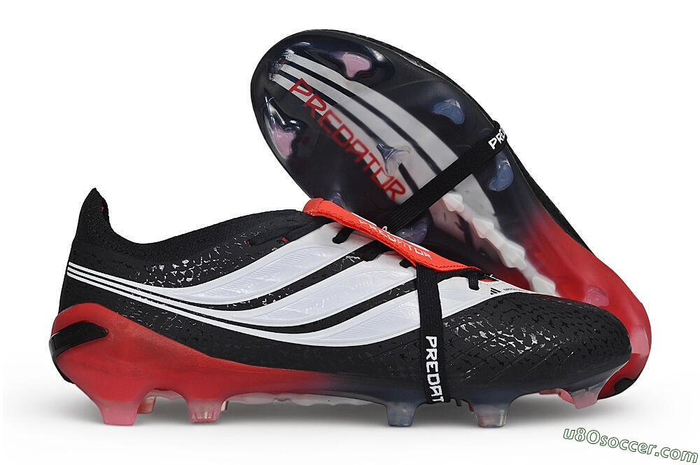 Adidas Predator 26 Elite Fold-Over Tongue FG Firm Ground Soccer Cleats - Black/Core Black/Solar Red 1