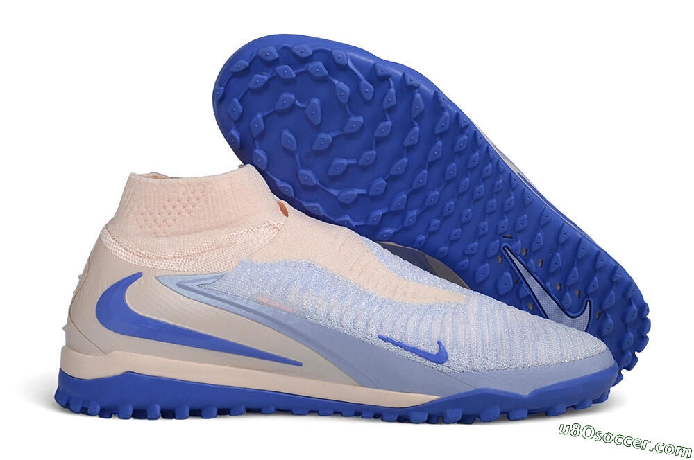 Nike Phantom 6 Elite High TF Artificial Turf Soccer Shoes - Blue/Baltic Blue/Peach Cream 1