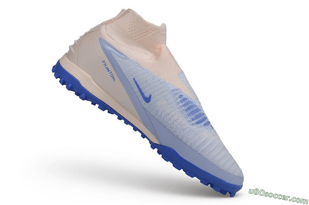Nike Phantom 6 Elite High TF Artificial Turf Soccer Shoes - Blue/Baltic Blue/Peach Cream 4