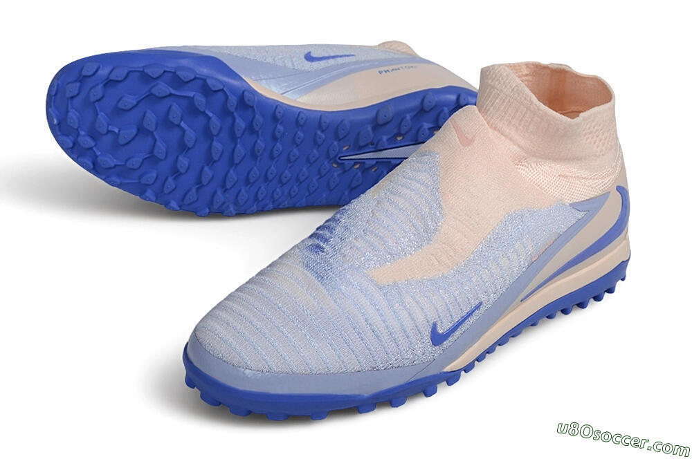 Nike Phantom 6 Elite High TF Artificial Turf Soccer Shoes - Blue/Baltic Blue/Peach Cream 3