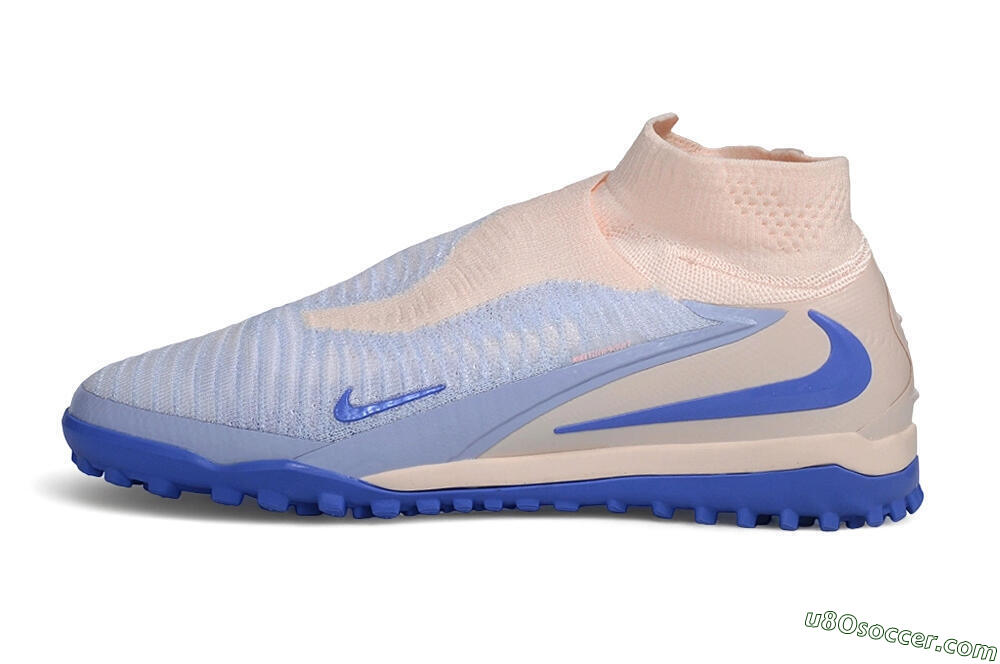 Nike Phantom 6 Elite High TF Artificial Turf Soccer Shoes - Blue/Baltic Blue/Peach Cream 2