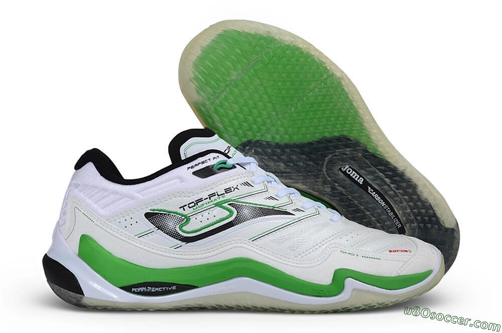 Joma Top Flex IC Indoor & Futsal Soccer Shoes - White/Bright Green/Black 1