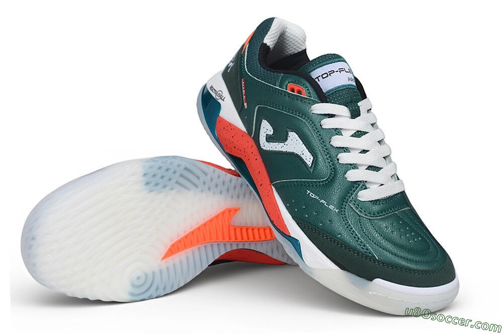 Joma Top Flex IC Indoor & Futsal Soccer Shoes - Green/Forest Green/Bright Coral 3