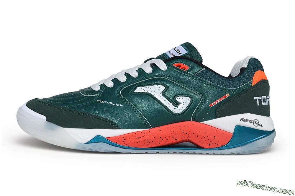 Joma Top Flex IC Indoor & Futsal Soccer Shoes - Green/Forest Green/Bright Coral 2