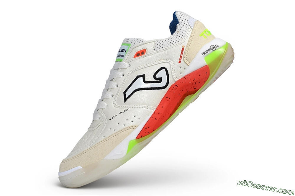 Joma Top Flex IC Indoor & Futsal Soccer Shoes - White/Off White/Neon Orange 5