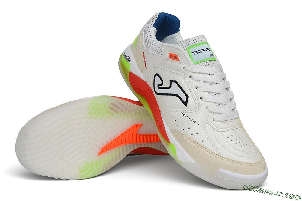 Joma Top Flex IC Indoor & Futsal Soccer Shoes - White/Off White/Neon Orange 3