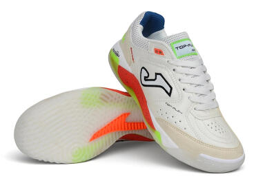 Joma Top Flex IC Indoor & Futsal Soccer Shoes - White/Off White/Neon Orange