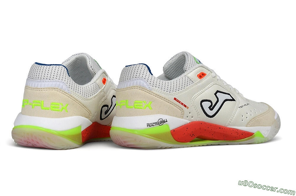 Joma Top Flex IC Indoor & Futsal Soccer Shoes - White/Off White/Neon Orange 6