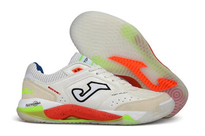 Joma Top Flex IC Indoor & Futsal Soccer Shoes - White/Off White/Neon Orange