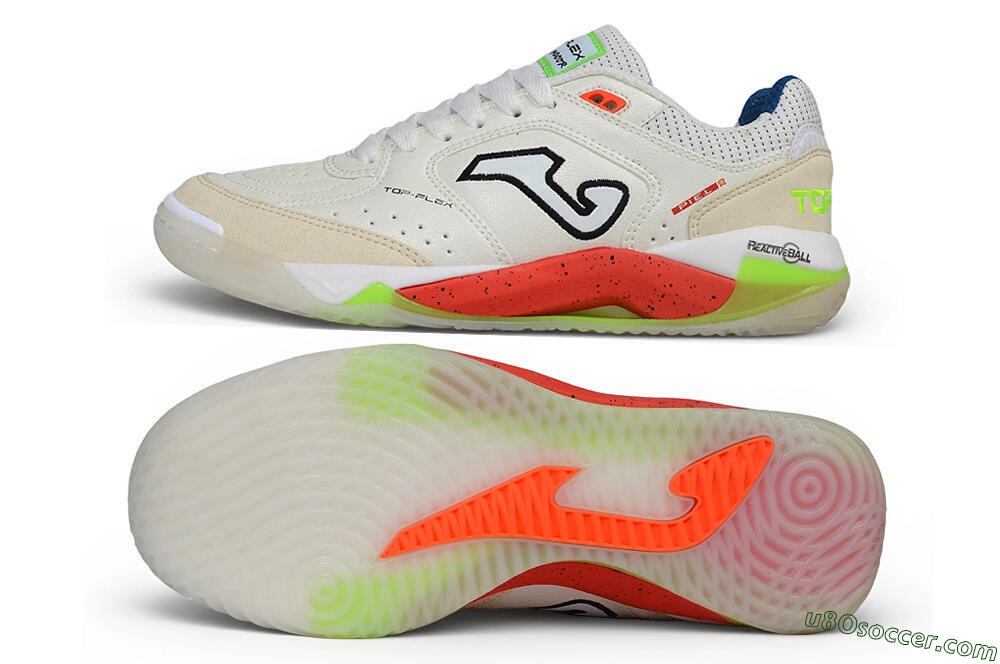 Joma Top Flex IC Indoor & Futsal Soccer Shoes - White/Off White/Neon Orange 0