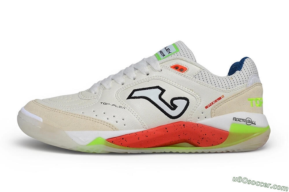 Joma Top Flex IC Indoor & Futsal Soccer Shoes - White/Off White/Neon Orange 2