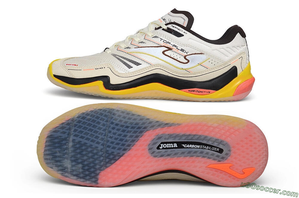 Joma Top Flex IC Indoor & Futsal Soccer Shoes - White/Cream White/Vibrant Coral 0