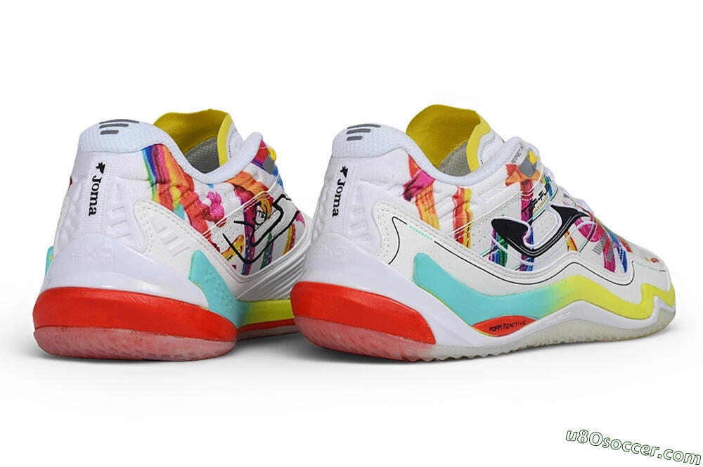 Joma Top Flex IC Indoor & Futsal Soccer Shoes - White/Multi-Color/Electric Neon 6